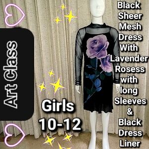 Chic Black Mesh Dress with Lavender Floral Design